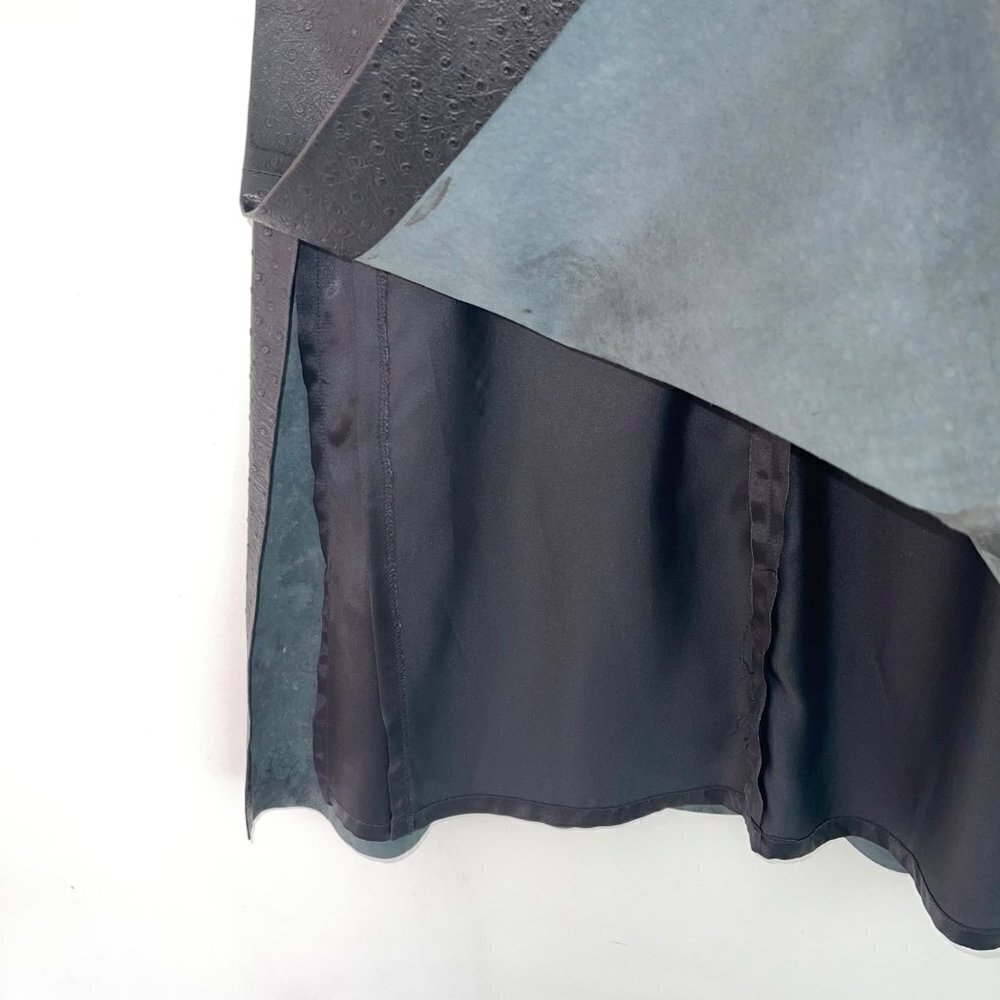 Womens A Line Skirt Size Large Black Vegan Leather Ostrich Embossed Side Slits - Picture 14 of 16